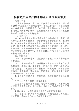 2024年粮食局安全生产隐患排查治理的实施意见