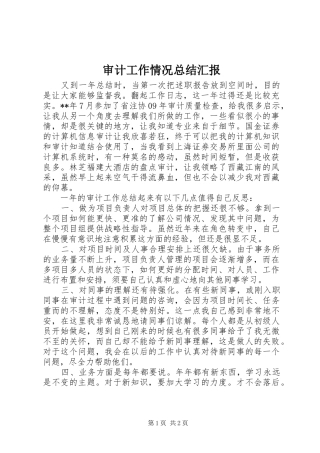 2024年审计工作情况总结汇报