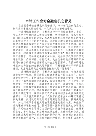 2024年审计工作应对金融危机之管见