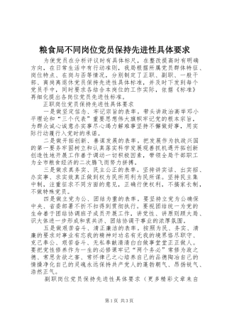 2024年粮食局不同岗位党员保持先进性具体要求