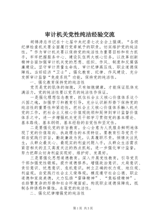 2024年审计机关党性纯洁经验交流