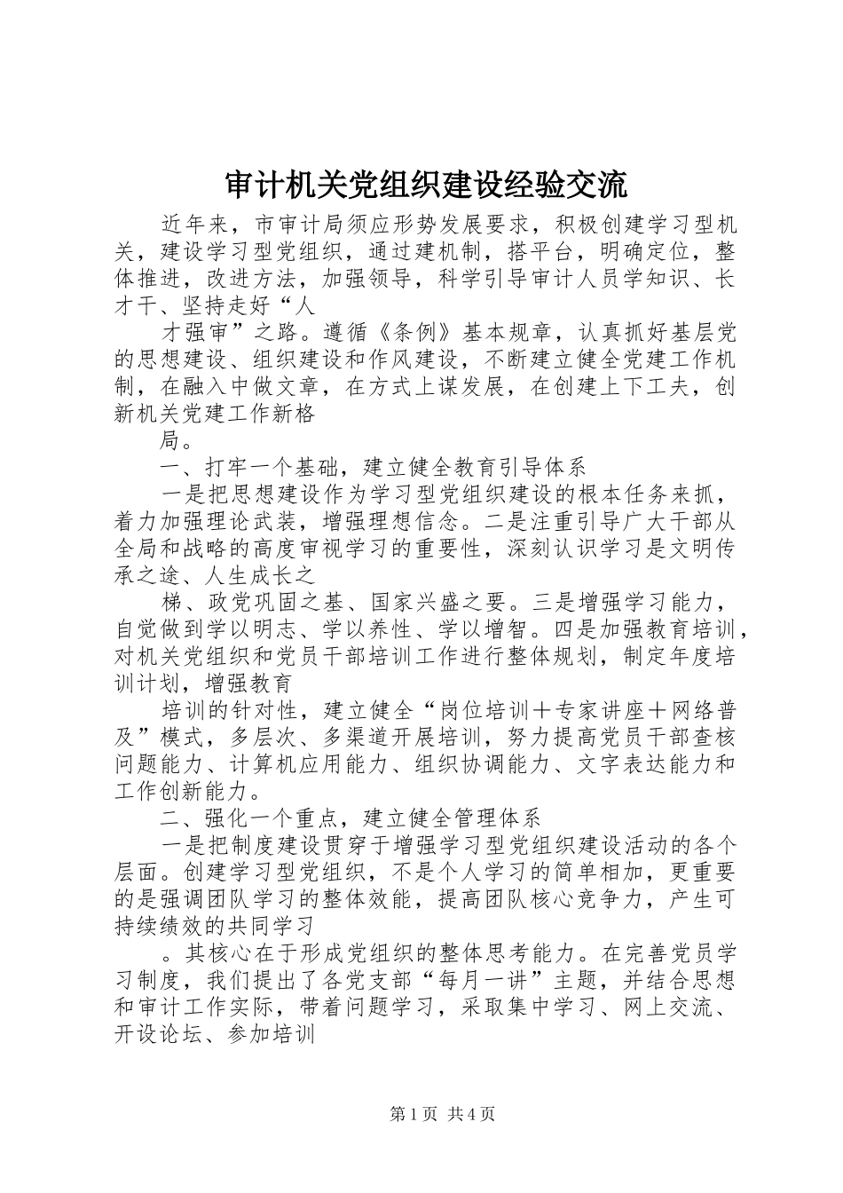2024年审计机关党组织建设经验交流_第1页