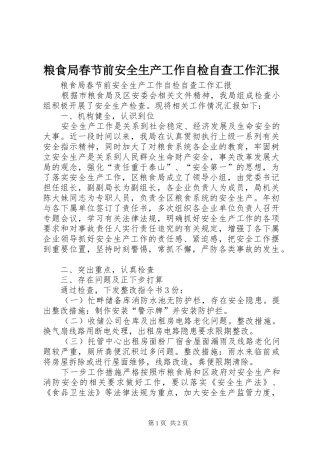 2024年粮食局春节前安全生产工作自检自查工作汇报