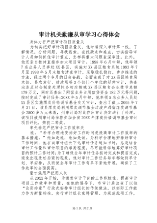 2024年审计机关勤廉从审学习心得体会