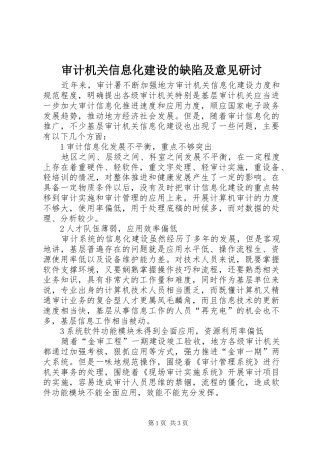 2024年审计机关信息化建设的缺陷及意见研讨