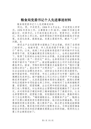 2024年粮食局党委书记个人先进事迹材料
