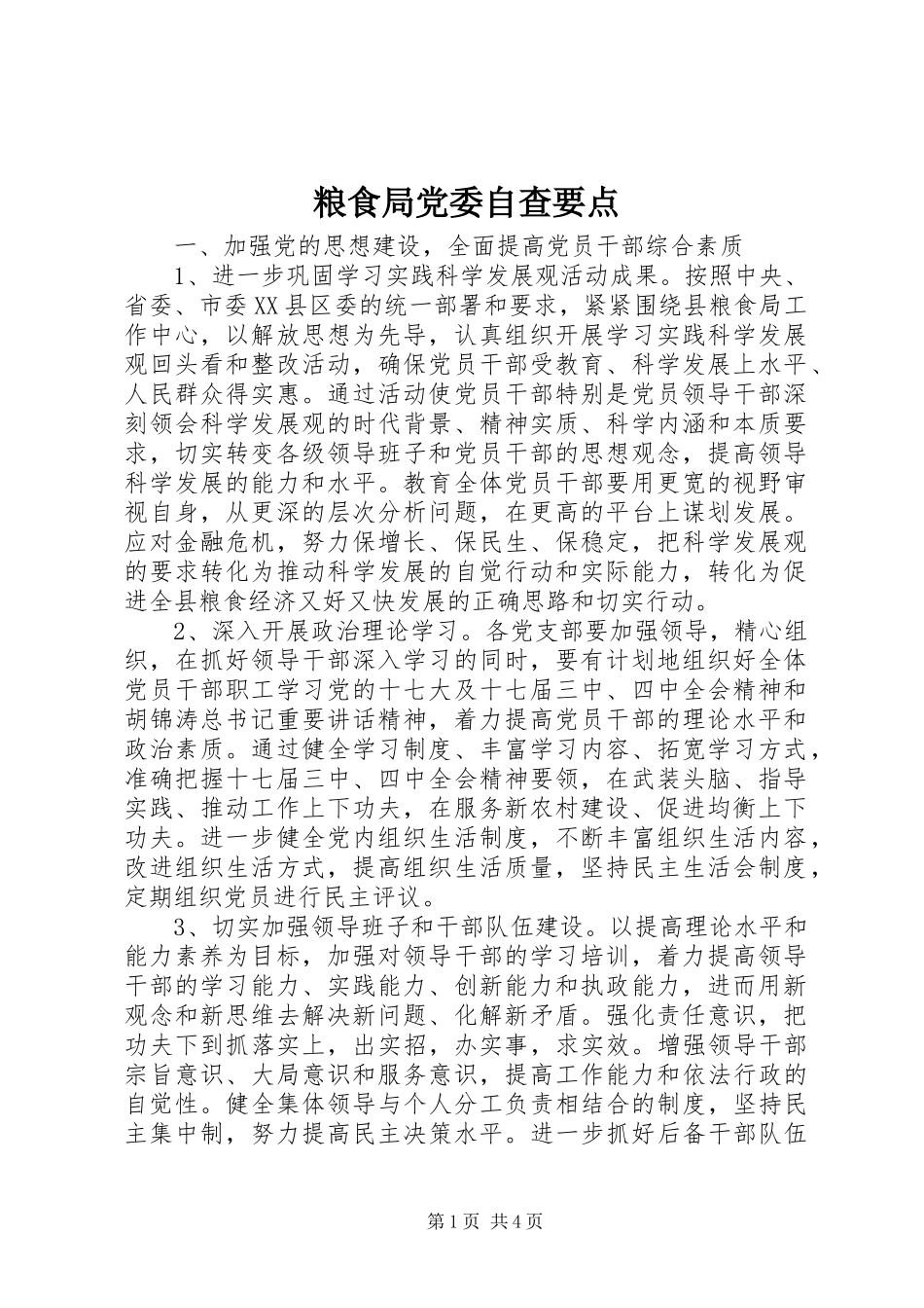 2024年粮食局党委自查要点_第1页