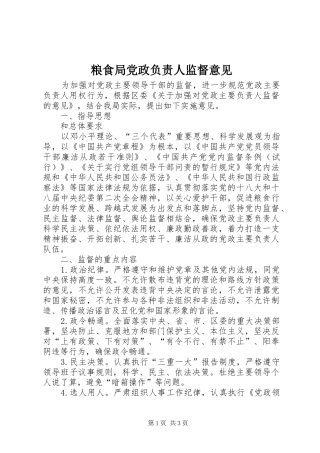2024年粮食局党政负责人监督意见