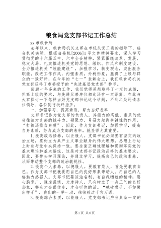 2024年粮食局党支部书记工作总结