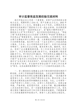 2024年审计监督效益发展经验交流材料