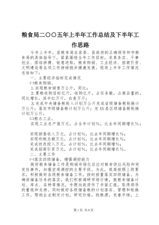 2024年粮食局二五年上半年工作总结及下半年工作思路