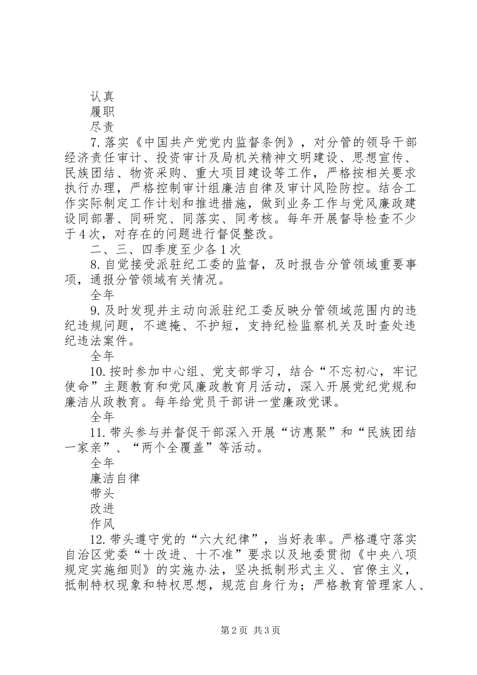 2024年审计局班子成员履行全面从严治党一岗双责责任清单_第2页