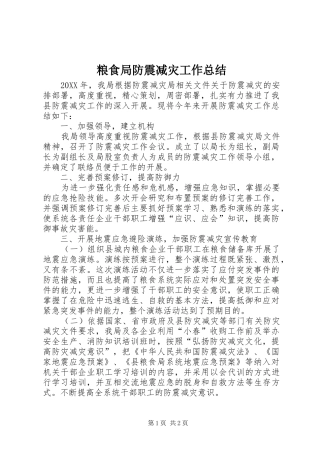 2024年粮食局防震减灾工作总结