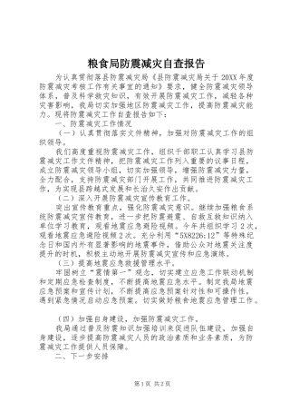 2024年粮食局防震减灾自查报告