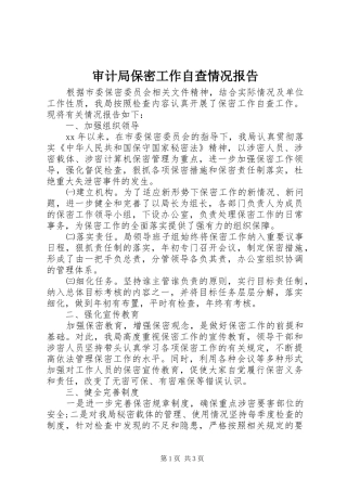 2024年审计局保密工作自查情况报告