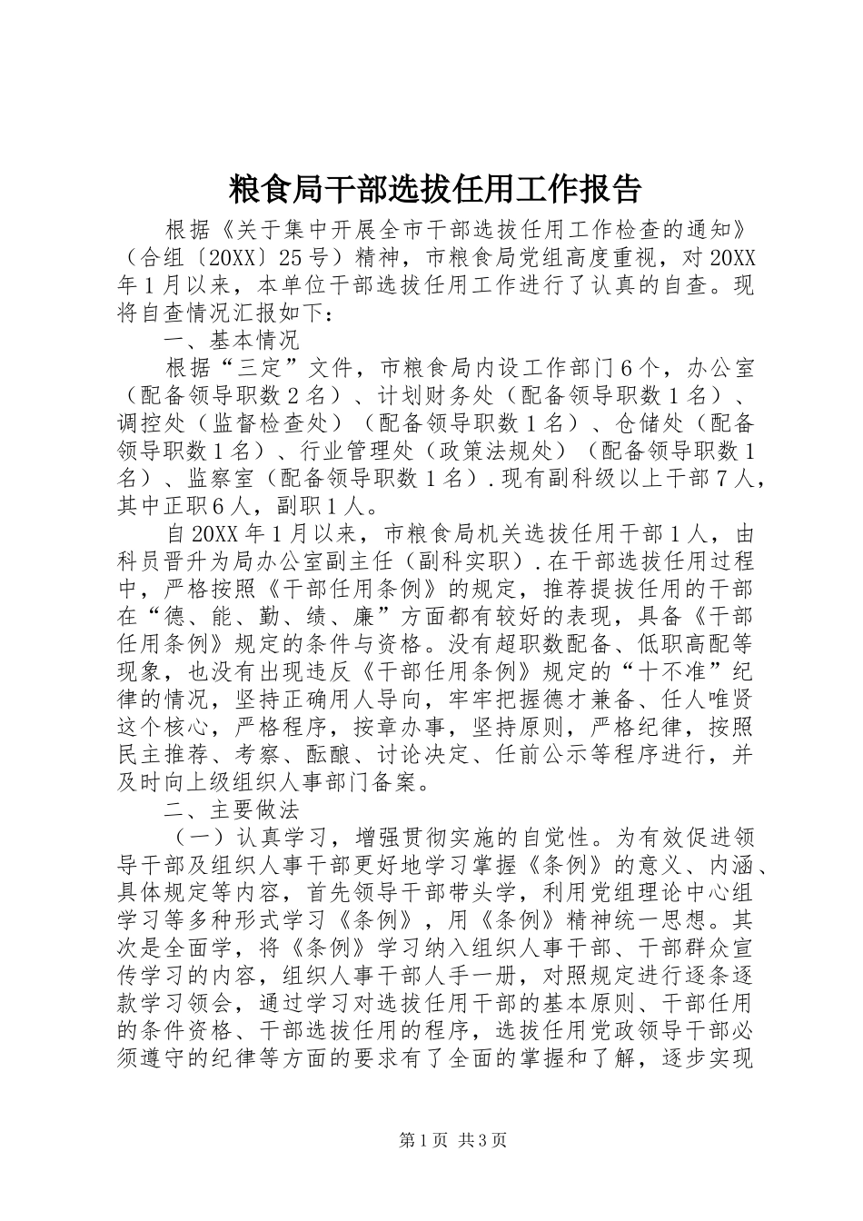 2024年粮食局干部选拔任用工作报告_第1页