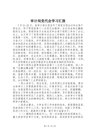 2024年审计局党代会学习汇报