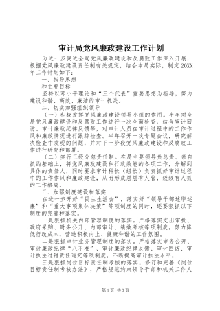 2024年审计局党风廉政建设工作计划