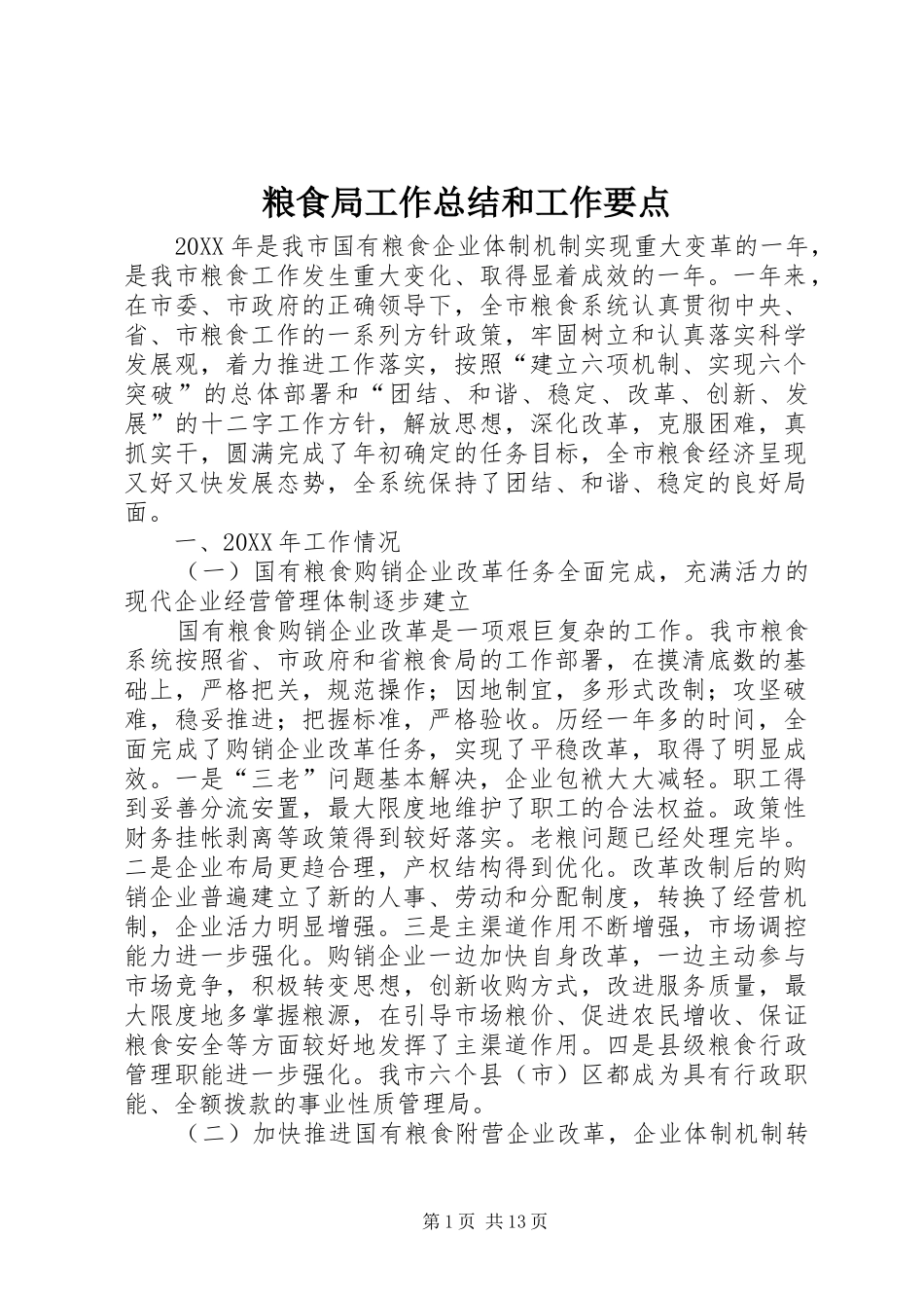 2024年粮食局工作总结和工作要点_第1页