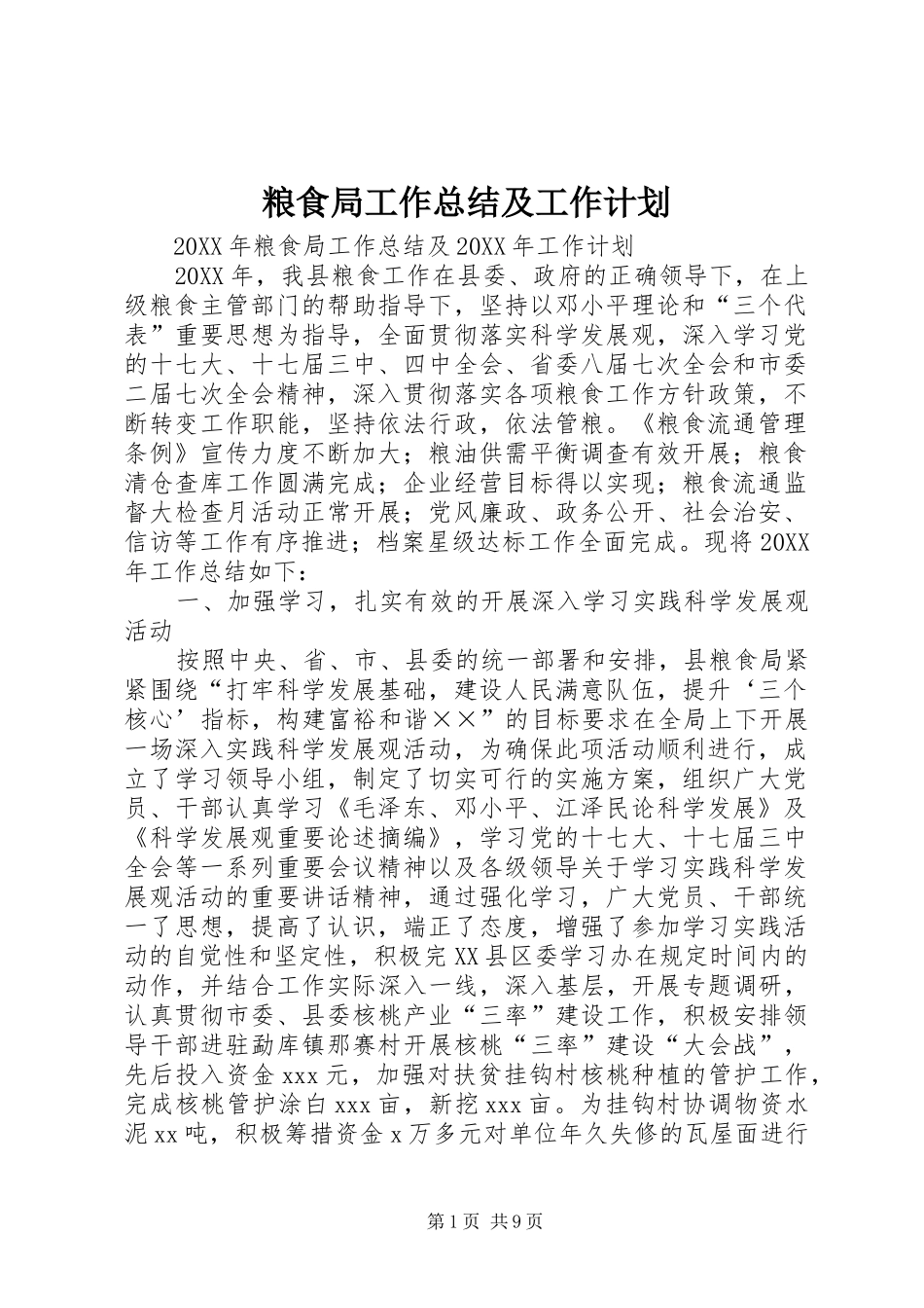 2024年粮食局工作总结及工作计划_第1页
