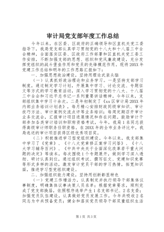 2024年审计局党支部年度工作总结