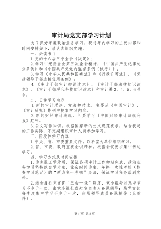 2024年审计局党支部学习计划