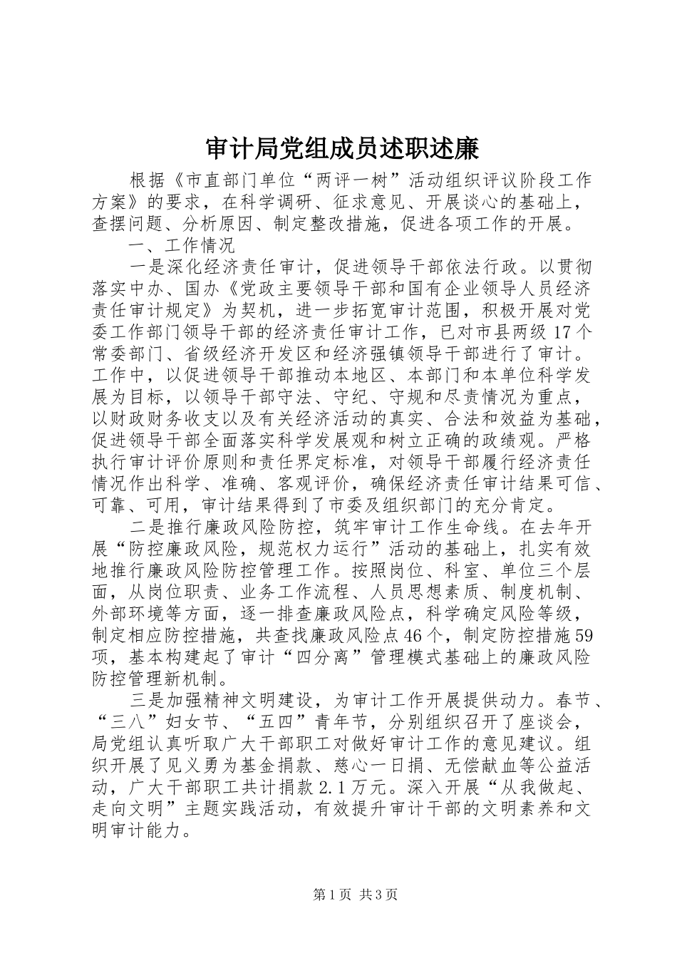 2024年审计局党组成员述职述廉_第1页