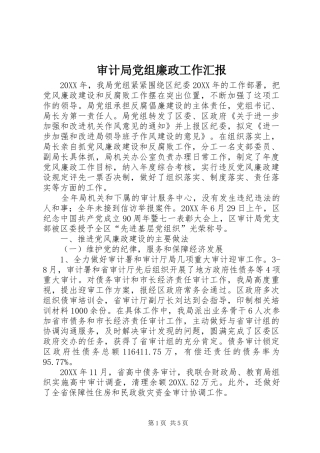 2024年审计局党组廉政工作汇报