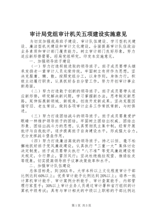 2024年审计局党组审计机关五项建设实施意见