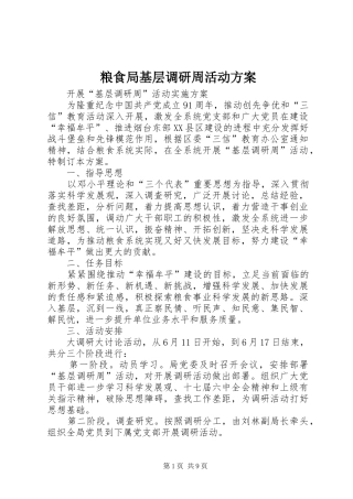 2024年粮食局基层调研周活动方案