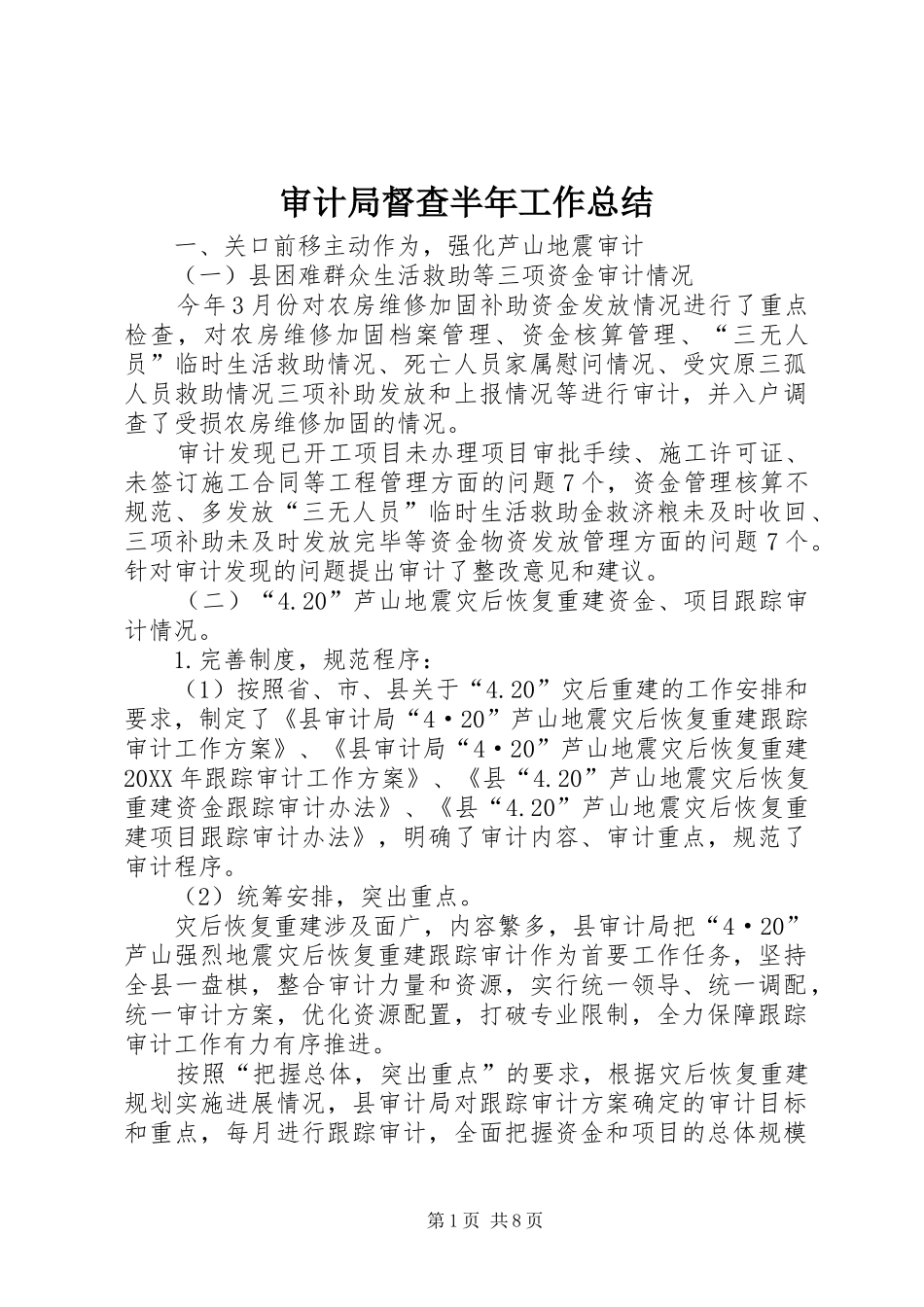 2024年审计局督查半年工作总结_第1页