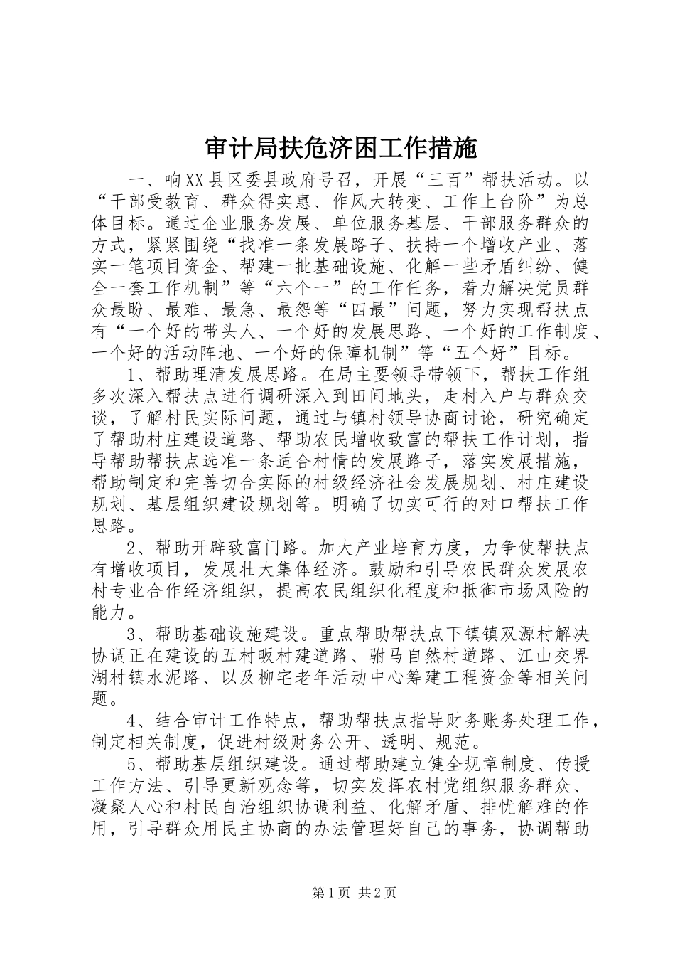 2024年审计局扶危济困工作措施_第1页