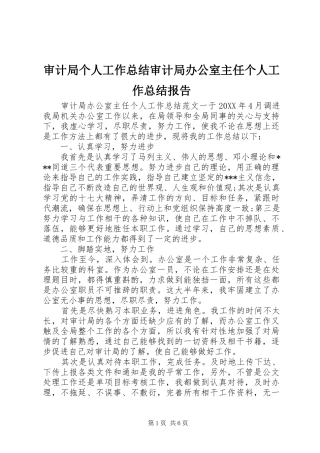 2024年审计局个人工作总结审计局办公室主任个人工作总结报告