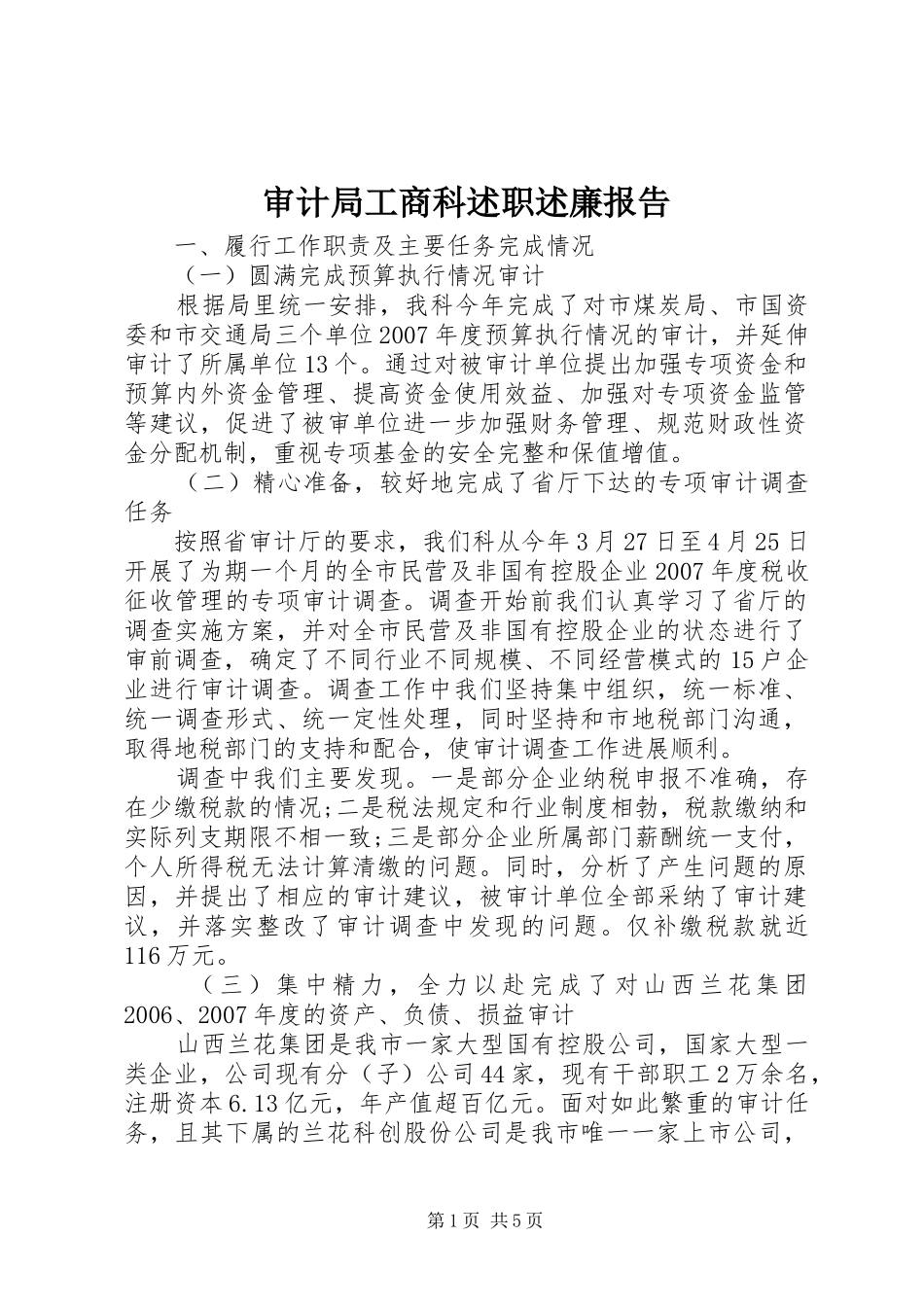 2024年审计局工商科述职述廉报告_第1页