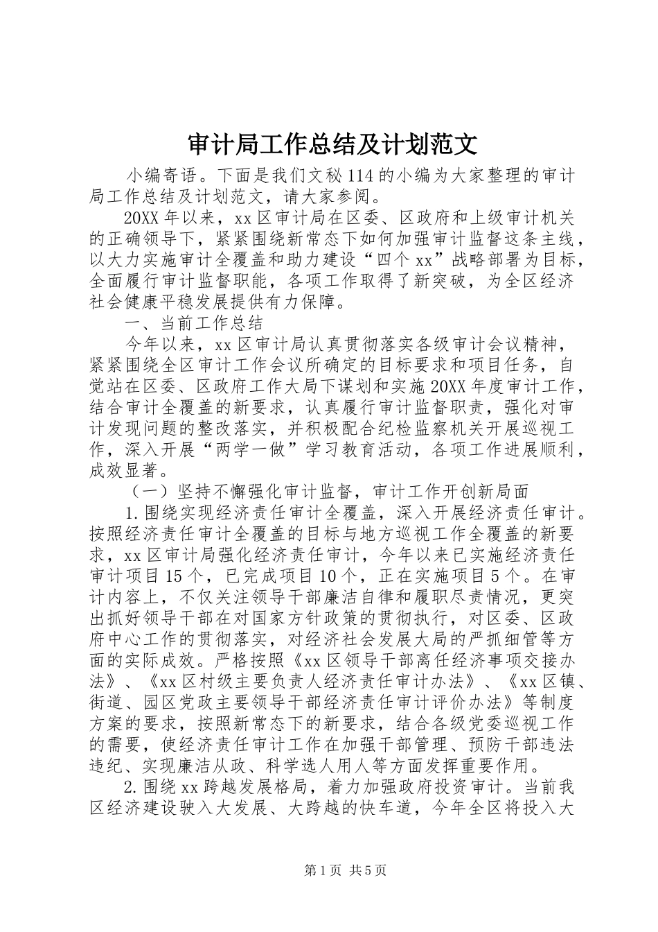 2024年审计局工作总结及计划范文_第1页