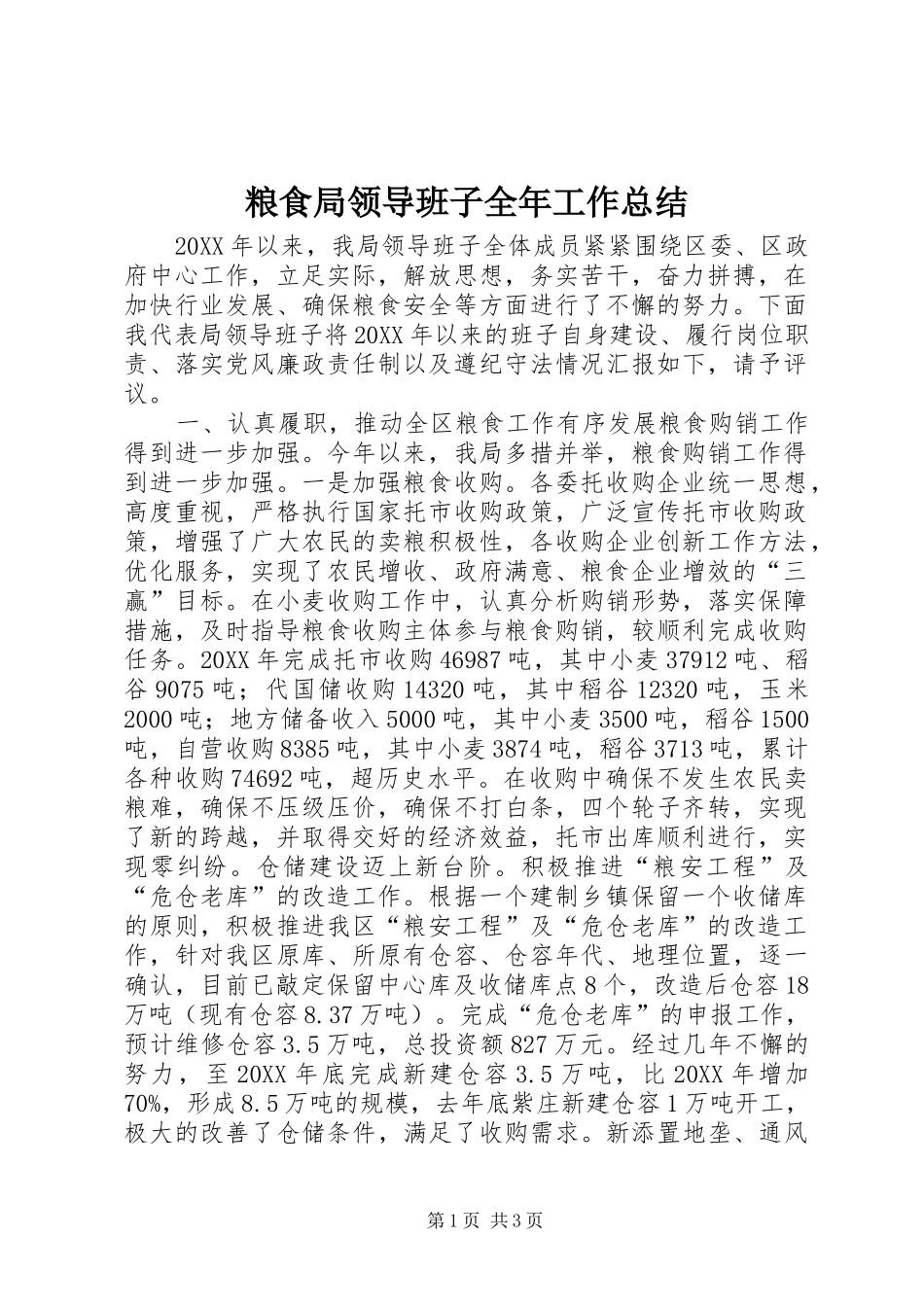 2024年粮食局领导班子全年工作总结_第1页