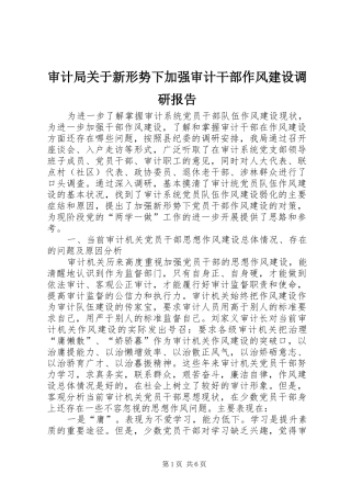 2024年审计局关于新形势下加强审计干部作风建设调研报告