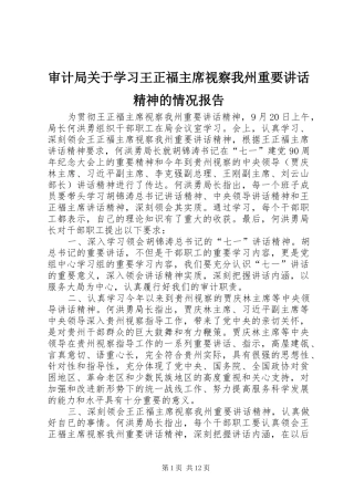 2024年审计局关于学习王正福主席视察我州重要致辞精神的情况报告