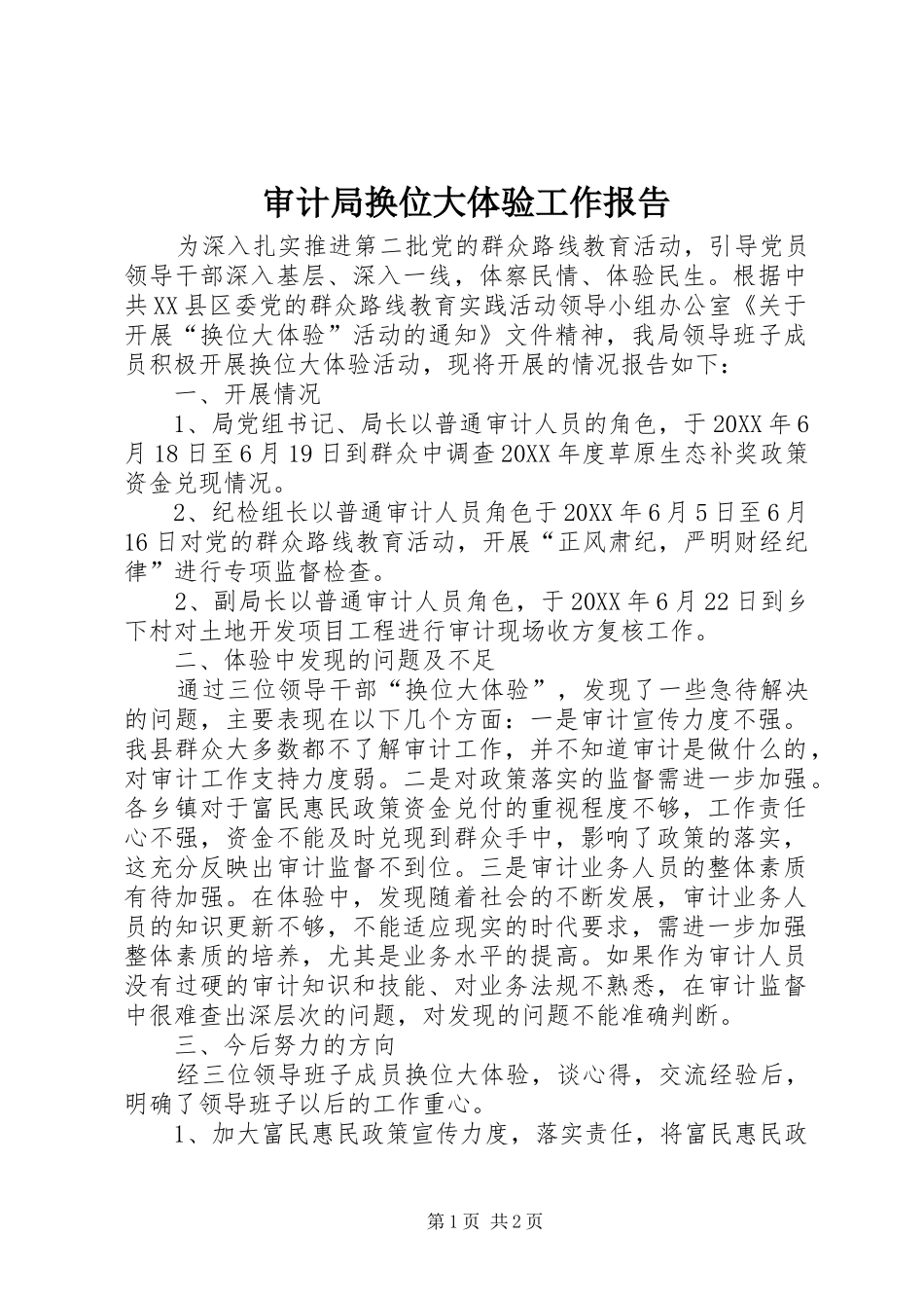 2024年审计局换位大体验工作报告_第1页