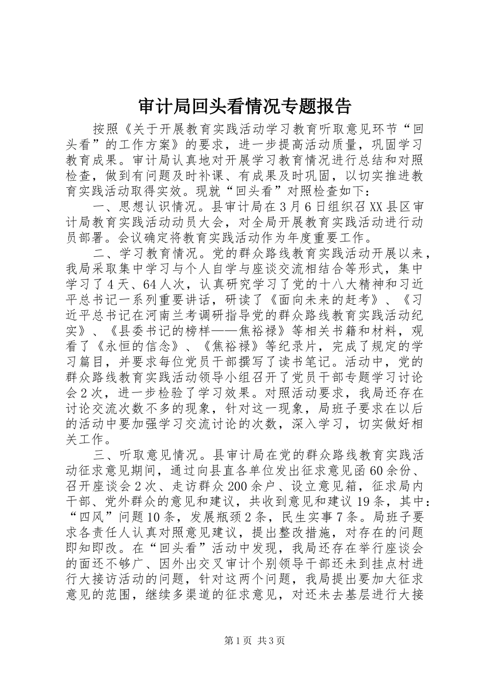 2024年审计局回头看情况专题报告_第1页