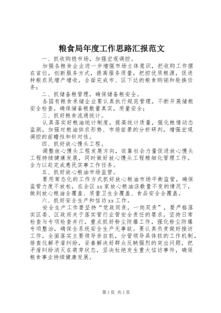 2024年粮食局年度工作思路汇报范文