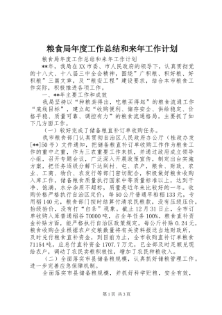 2024年粮食局年度工作总结和来年工作计划