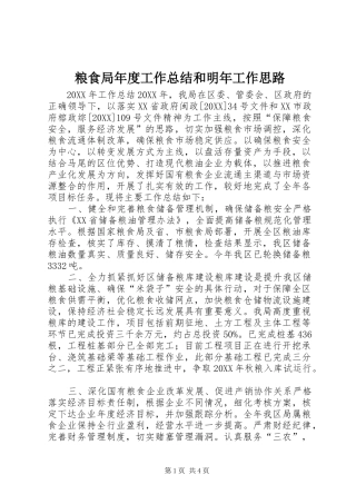 2024年粮食局年度工作总结和明年工作思路