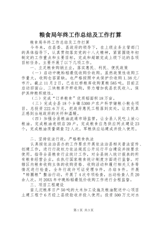 2024年粮食局年终工作总结及工作打算