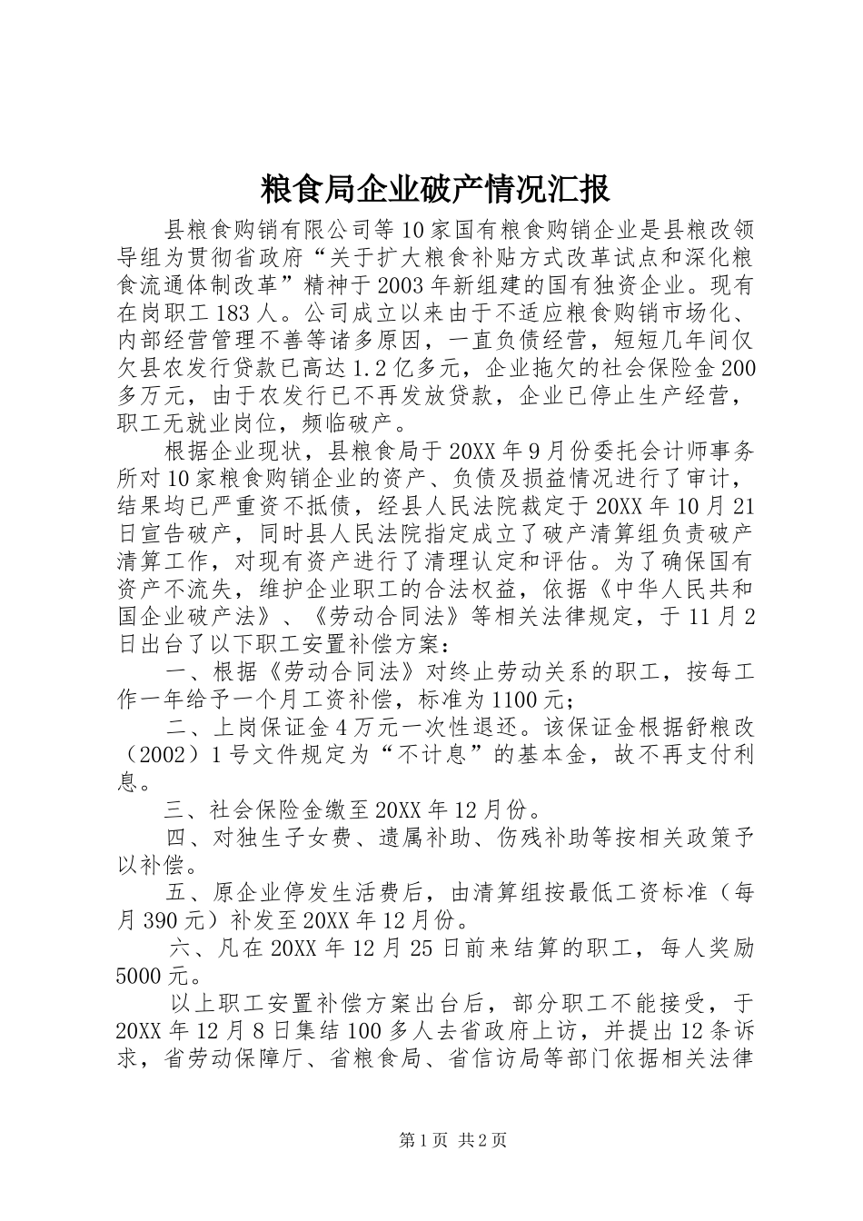 2024年粮食局企业破产情况汇报_第1页