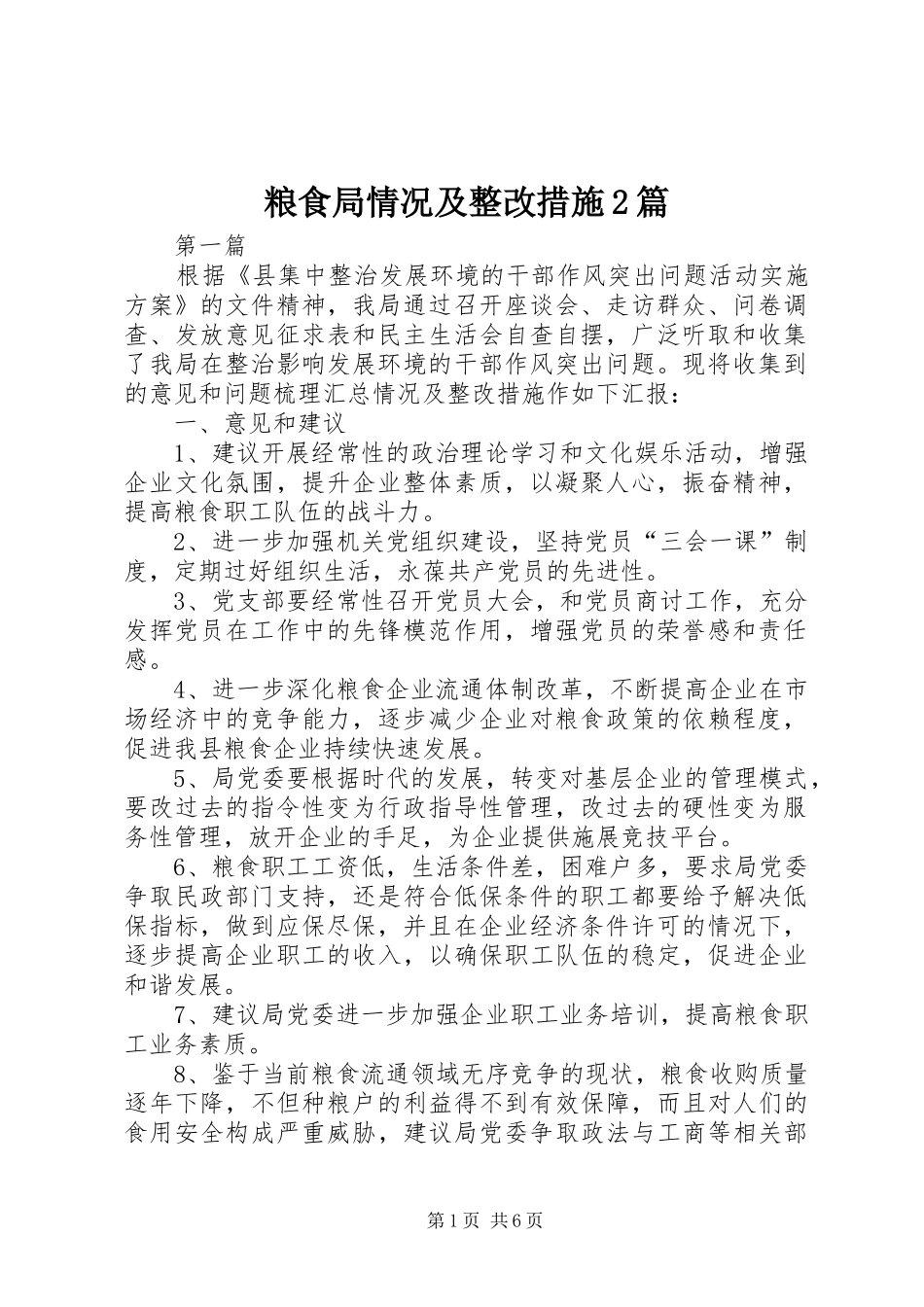 2024年粮食局情况及整改措施篇_第1页