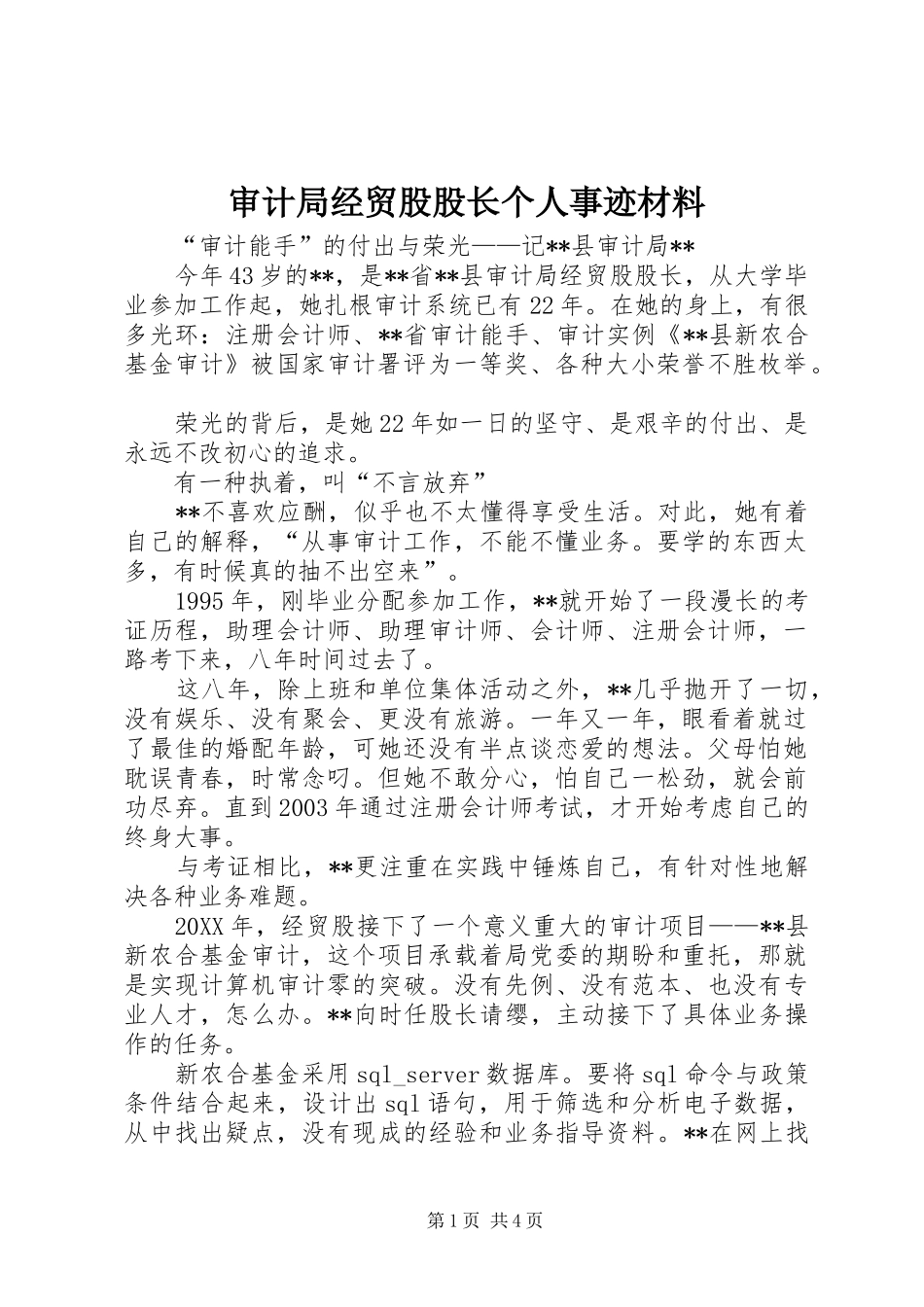 2024年审计局经贸股股长个人事迹材料_第1页