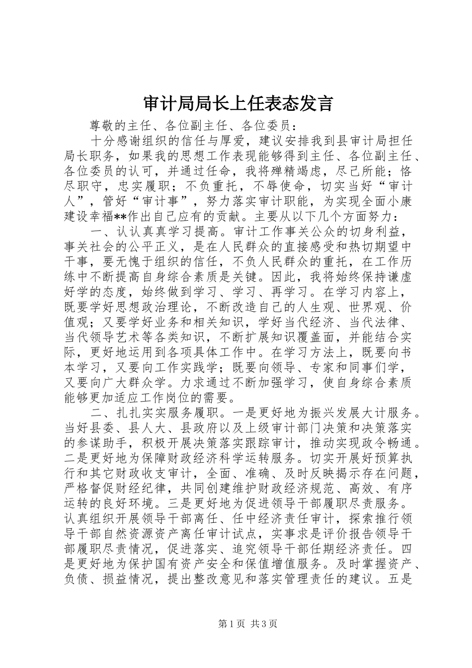 2024年审计局局长上任表态讲话_第1页