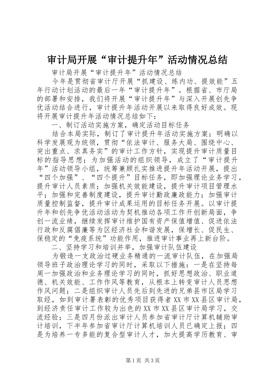 2024年审计局开展审计提升年活动情况总结_第1页