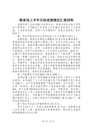 2024年粮食局上半年目标进展情况汇报材料